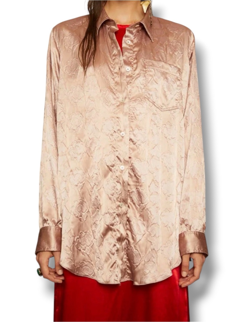 ACNE STUDIOS Floral-embossed Satin Blouse Top Old Pink Size 38